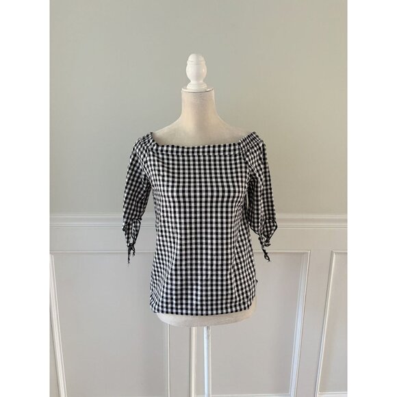 Ripe Black & White Gingham Tie-Sleeve Cotton Blouse Size S - Picture 1 of 6